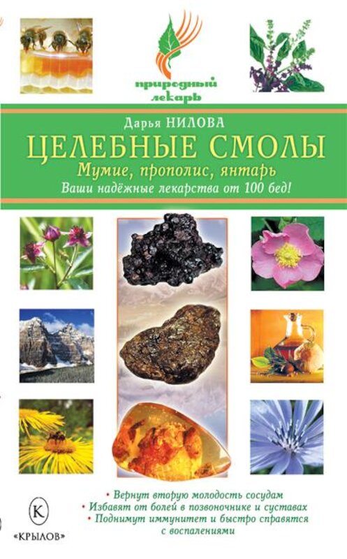 Обложка книги «Целебные смолы: мумие, прополис, янтарь» автора Дарьи Ниловы издание 2010 года. ISBN 9785422600083.