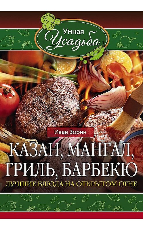 Обложка книги «Казан, мангал, гриль, барбекю. Лучшие блюда на открытом огне» автора Ивана Зорина издание 2016 года. ISBN 9785227068774.