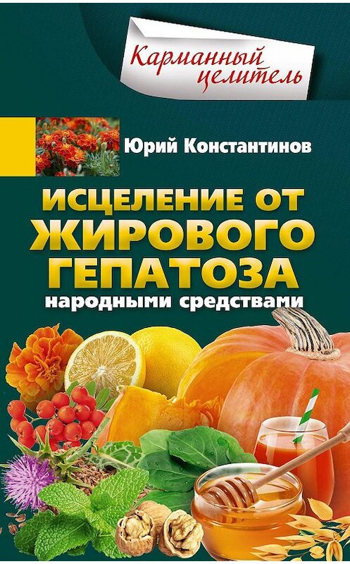 Обложка книги «Исцеление от жирового гепатоза народными средствами» автора Юрия Константинова издание 2019 года. ISBN 9785227088154.