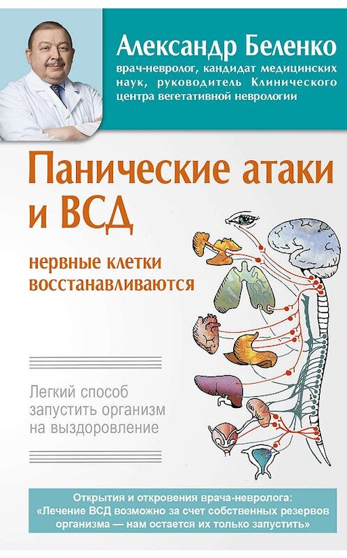 Обложка книги «Панические атаки и ВСД – нервные клетки восстанавливаются. Легкий способ запустить организм на выздоровление» автора Александр Беленко издание 2017 года. ISBN 9785171043018.