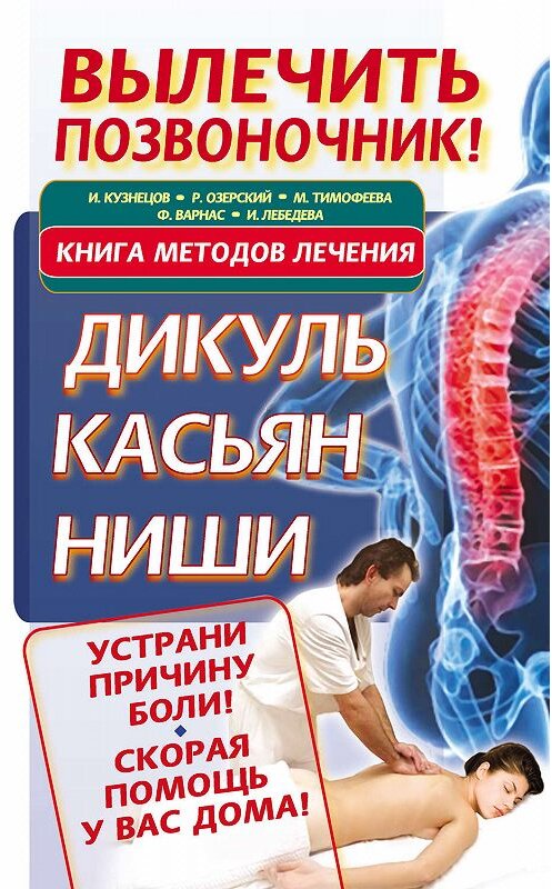 Обложка книги «Вылечить позвоночник! Книга методов лечения. Дикуль, Касьян, Ниши» автора  издание 2012 года. ISBN 9785170722952.